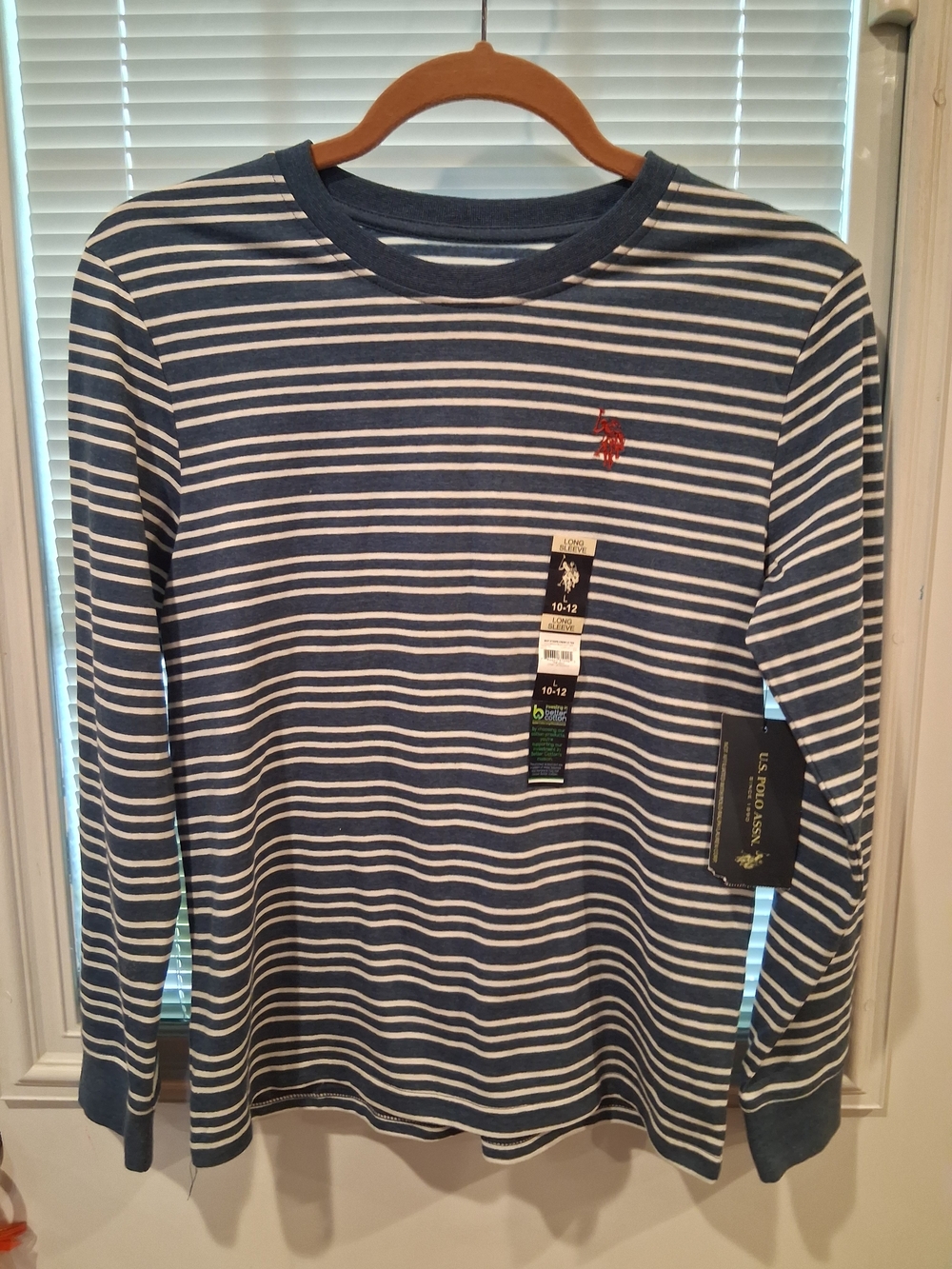 sku 67U.S. Polo Assn. Boy's Navy & White Striped Long-Sleeve Tee Size L (10/12)